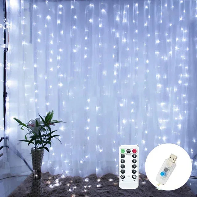 Christmas Lights Led Decoration Fairy New Year'S Decor for Room Garlands String Curtain Waterfalls Strip Bedrooms 2024 Noveltie