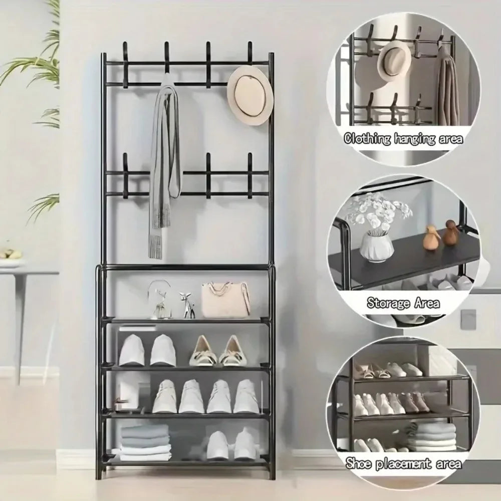 Clothes Hanger Multi-Layer Shoe Rack Doorway DIY Hat and Shoes Shelf Simple Floor-Standing Living Room Organizer Storage Racks