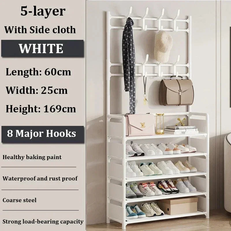 Clothes Hanger Multi-Layer Shoe Rack Doorway DIY Hat and Shoes Shelf Simple Floor-Standing Living Room Organizer Storage Racks