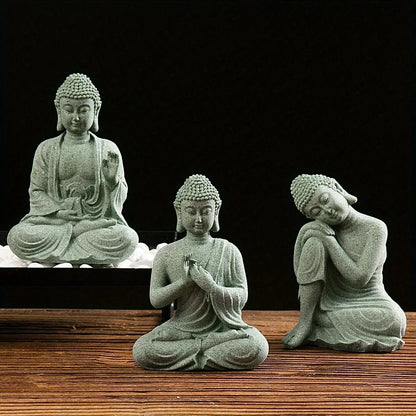 Buddha Statue Fish Tank Decoration Mini Buddhism Figurine Desk Topper Tablescape Decor Home Zen Statue Green Sandstone Thailand