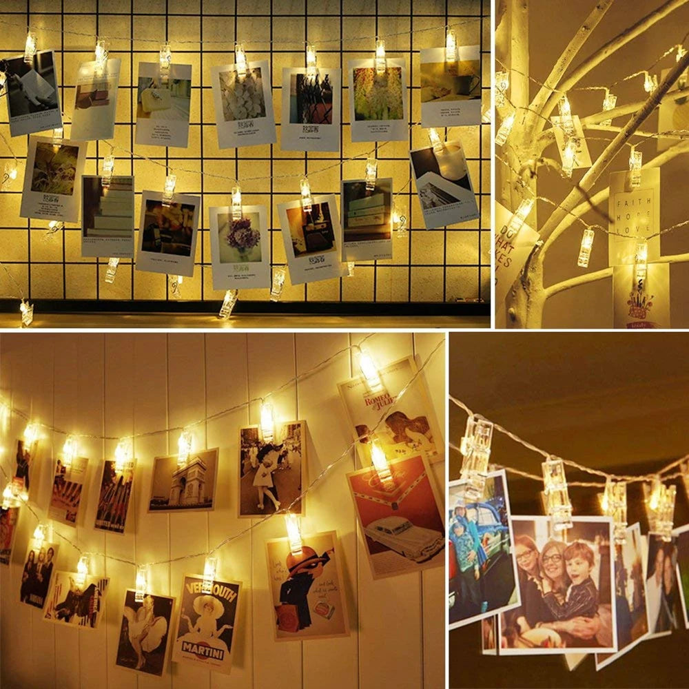 LED Photo Clip String Light, 1M/3M/6M AA Battery Powered for Hanging Picture Card Bedroom Wall Anniversary Decorative Light