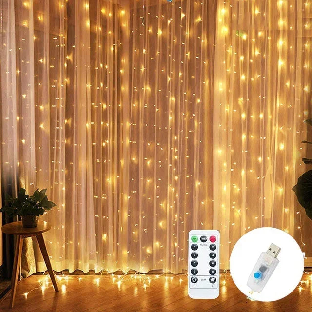 Christmas Lights Led Decoration Fairy New Year'S Decor for Room Garlands String Curtain Waterfalls Strip Bedrooms 2024 Noveltie