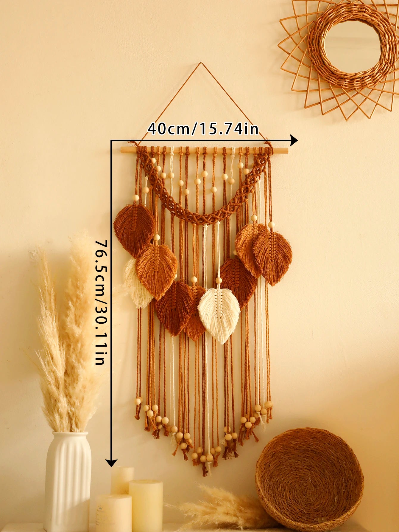 Leaf Macrame Tapestry Brown Green Wall Tapestry Boho Home Decoration Macrame Wall Hanging Home Living Room Decors Aesthetic Gift