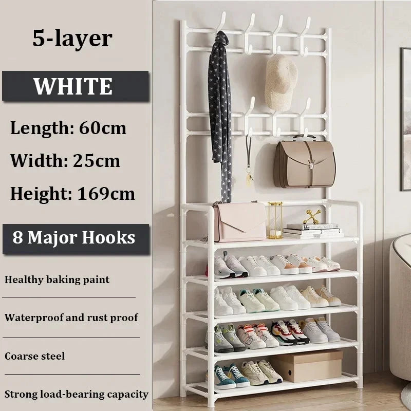 Shoe and Hat Rack Clothes Hanger Assemble DIY Shelves Floor-Standing Simple Racks with Side Cloth Dustproof Footwear Organizer