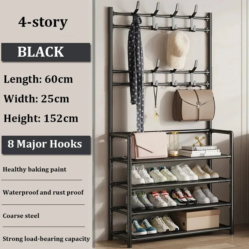 Shoe and Hat Rack Clothes Hanger Assemble DIY Shelves Floor-Standing Simple Racks with Side Cloth Dustproof Footwear Organizer