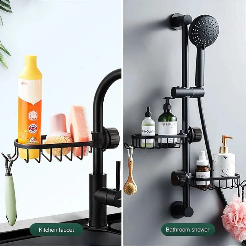 Bathroom Faucet Storage Rack Shower Shampoo Soap Holder Adjustable Kitchen Sink Rag Sponge Drain Rack Bathroom Accessories