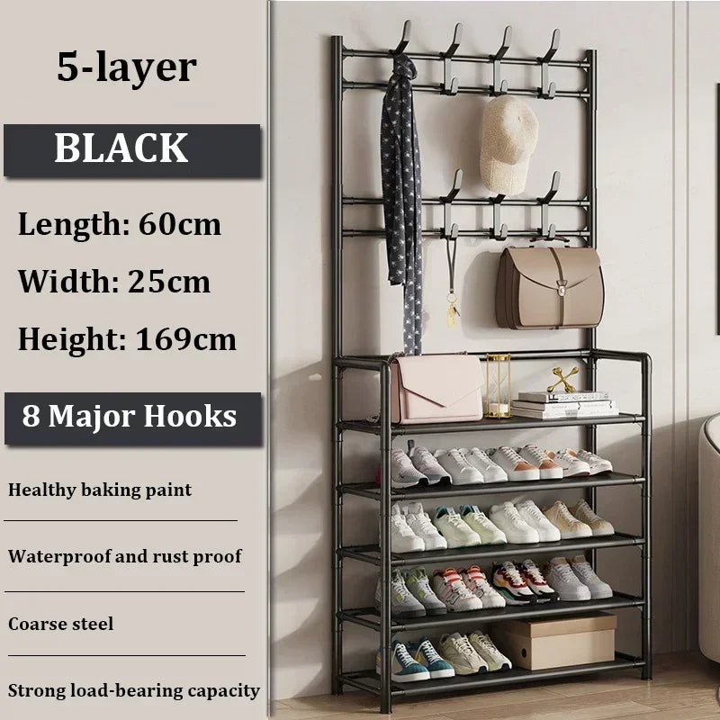 Clothes Hanger Multi-Layer Shoe Rack Doorway DIY Hat and Shoes Shelf Simple Floor-Standing Living Room Organizer Storage Racks