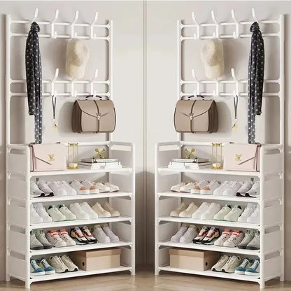 Clothes Hanger Multi-Layer Shoe Rack Doorway DIY Hat and Shoes Shelf Simple Floor-Standing Living Room Organizer Storage Racks