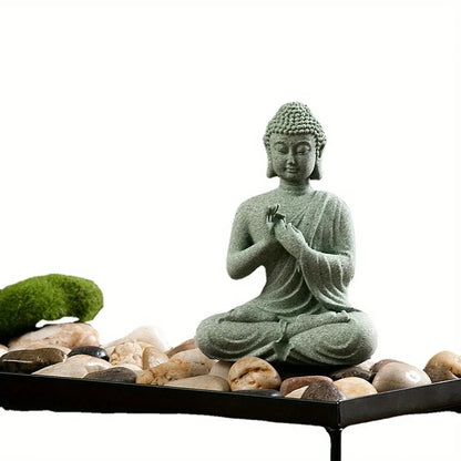 Buddha Statue Fish Tank Decoration Mini Buddhism Figurine Desk Topper Tablescape Decor Home Zen Statue Green Sandstone Thailand