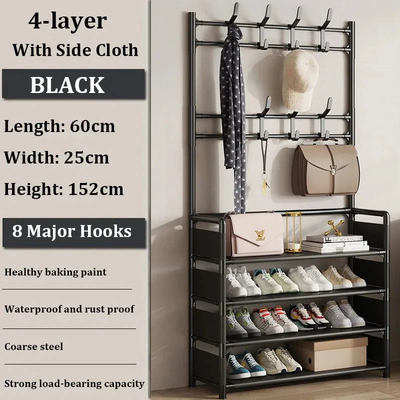 Shoe and Hat Rack Clothes Hanger Assemble DIY Shelves Floor-Standing Simple Racks with Side Cloth Dustproof Footwear Organizer