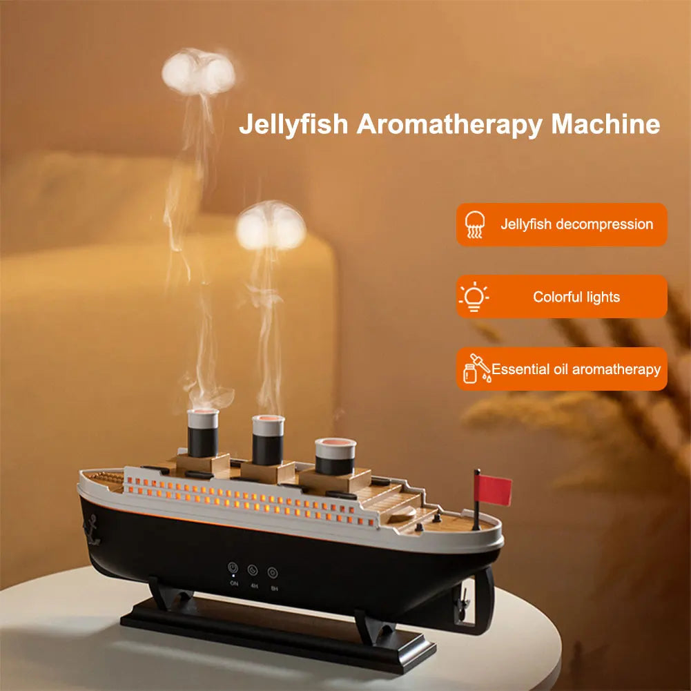 Air Humidifier 250Ml Essential Oil Diffuser Jellyfish Smoke Ring Spray Aroma Diffuser Titanic Ship Model Decoration for Home