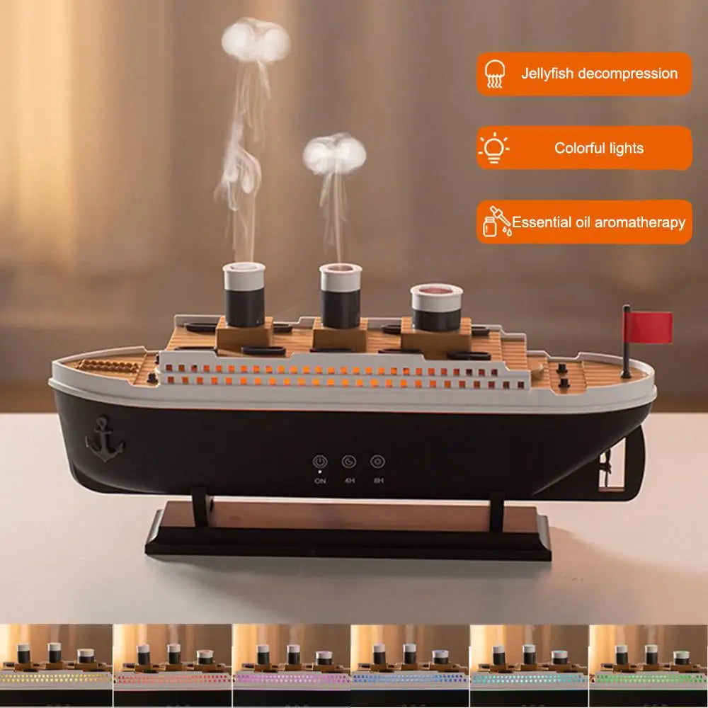 Air Humidifier 250Ml Essential Oil Diffuser Jellyfish Smoke Ring Spray Aroma Diffuser Titanic Ship Model Decoration for Home