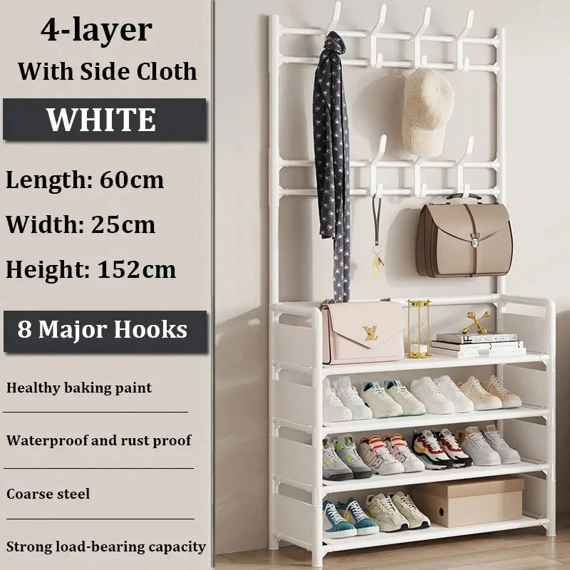 Shoe and Hat Rack Clothes Hanger Assemble DIY Shelves Floor-Standing Simple Racks with Side Cloth Dustproof Footwear Organizer