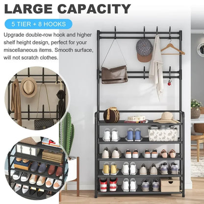 Shoe and Hat Rack Clothes Hanger Assemble DIY Shelves Floor-Standing Simple Racks with Side Cloth Dustproof Footwear Organizer