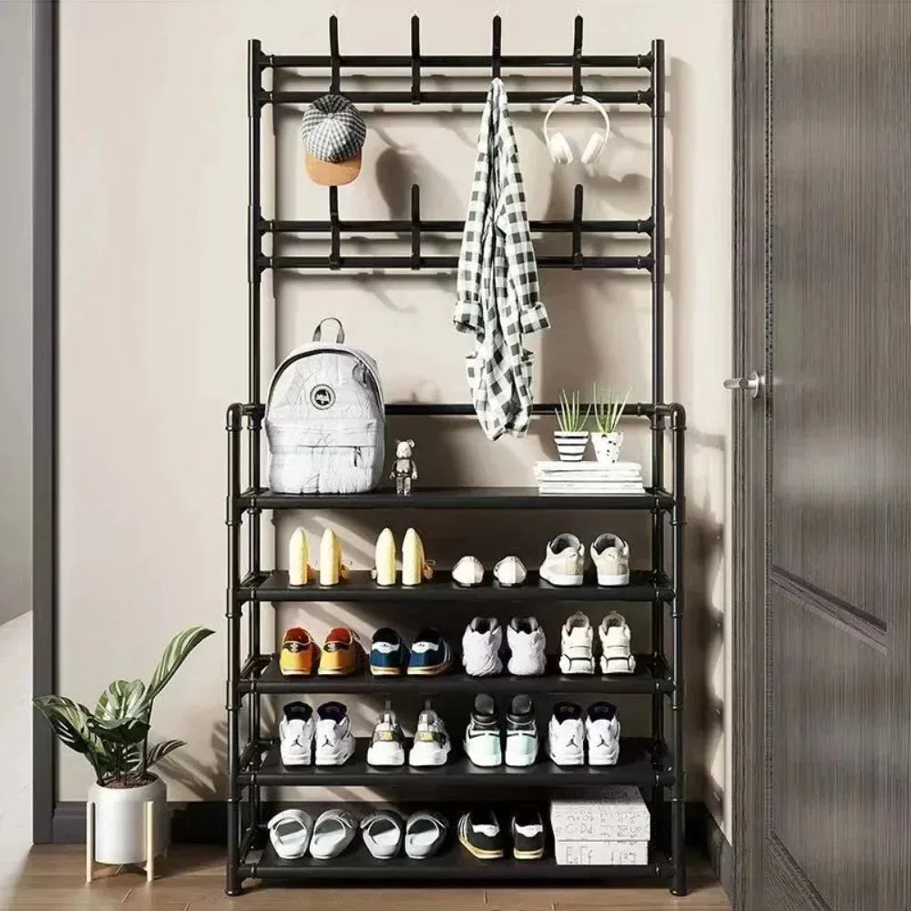 Clothes Hanger Multi-Layer Shoe Rack Doorway DIY Hat and Shoes Shelf Simple Floor-Standing Living Room Organizer Storage Racks