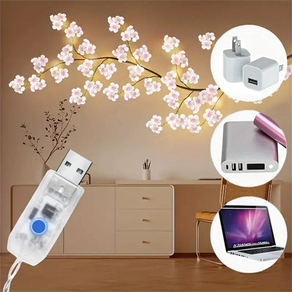 Cherry Blossom 96 Led USB Tree Branch Rattan Lights 8 Modes Colorful String Lamp Valentine Christmas Wedding Bedroom Decoration