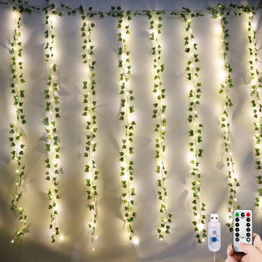 12Pcs 2M Ivy Green Fake Leaves Garland Plant Led Artificial Plants for Decoration Planta Artificial Parede Vertical Home Decor