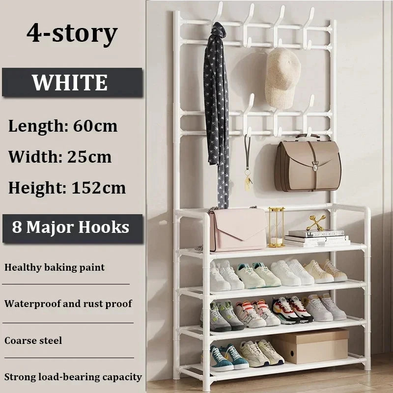 Shoe and Hat Rack Clothes Hanger Assemble DIY Shelves Floor-Standing Simple Racks with Side Cloth Dustproof Footwear Organizer