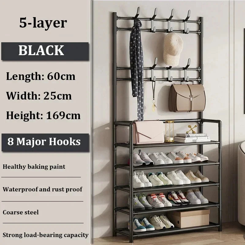 Shoe and Hat Rack Clothes Hanger Assemble DIY Shelves Floor-Standing Simple Racks with Side Cloth Dustproof Footwear Organizer