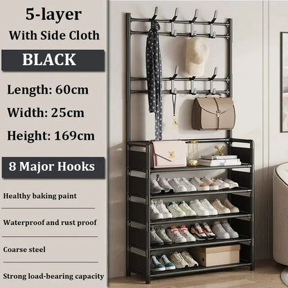 Clothes Hanger Multi-Layer Shoe Rack Doorway DIY Hat and Shoes Shelf Simple Floor-Standing Living Room Organizer Storage Racks