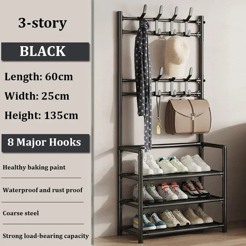 Clothes Hanger Multi-Layer Shoe Rack Doorway DIY Hat and Shoes Shelf Simple Floor-Standing Living Room Organizer Storage Racks