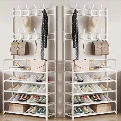 Clothes Hanger Multi-Layer Shoe Rack Doorway DIY Hat and Shoes Shelf Simple Floor-Standing Living Room Organizer Storage Racks