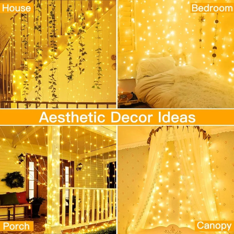 Christmas Lights Led Decoration Fairy New Year'S Decor for Room Garlands String Curtain Waterfalls Strip Bedrooms 2024 Noveltie