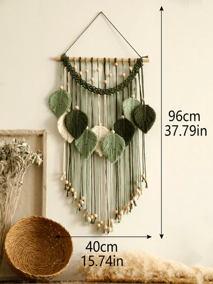 Leaf Macrame Tapestry Brown Green Wall Tapestry Boho Home Decoration Macrame Wall Hanging Home Living Room Decors Aesthetic Gift