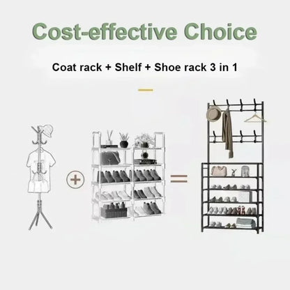 Clothes Hanger Multi-Layer Shoe Rack Doorway DIY Hat and Shoes Shelf Simple Floor-Standing Living Room Organizer Storage Racks