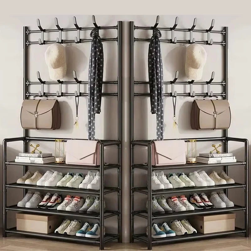 Clothes Hanger Multi-Layer Shoe Rack Doorway DIY Hat and Shoes Shelf Simple Floor-Standing Living Room Organizer Storage Racks