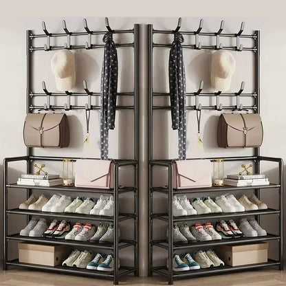 Clothes Hanger Multi-Layer Shoe Rack Doorway DIY Hat and Shoes Shelf Simple Floor-Standing Living Room Organizer Storage Racks