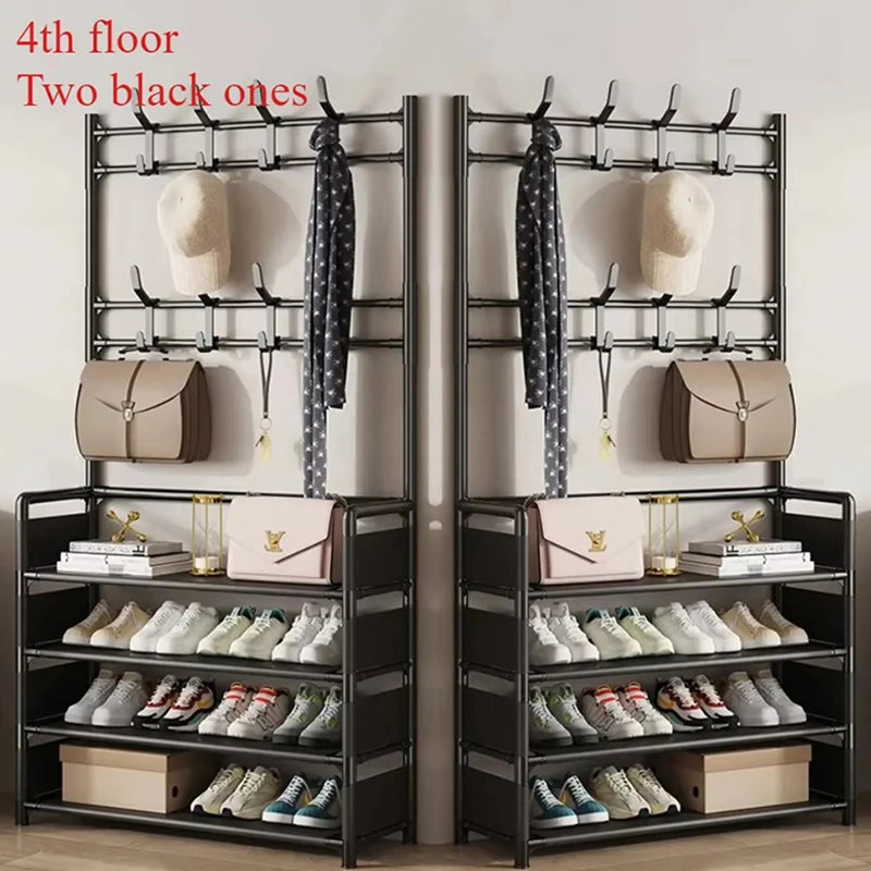 Clothes Hanger Multi-Layer Shoe Rack Doorway DIY Hat and Shoes Shelf Simple Floor-Standing Living Room Organizer Storage Racks