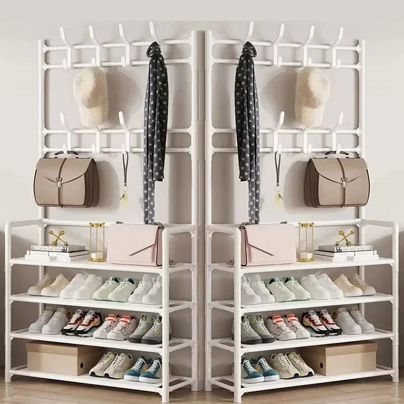 Clothes Hanger Multi-Layer Shoe Rack Doorway DIY Hat and Shoes Shelf Simple Floor-Standing Living Room Organizer Storage Racks