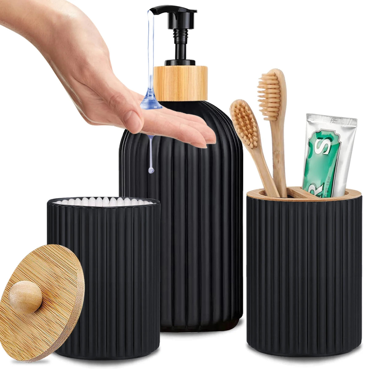 Bathroom Countertop Container Hand Soap Dispenser Cotton Ball Storage Box Toothbrush Holder Home Decoration Organizer