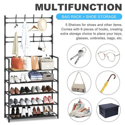 Shoe and Hat Rack Clothes Hanger Assemble DIY Shelves Floor-Standing Simple Racks with Side Cloth Dustproof Footwear Organizer