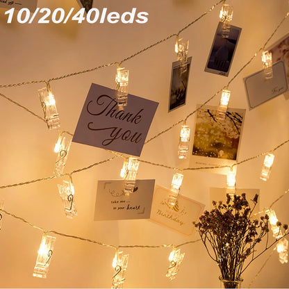 LED Photo Clip String Light, 1M/3M/6M AA Battery Powered for Hanging Picture Card Bedroom Wall Anniversary Decorative Light