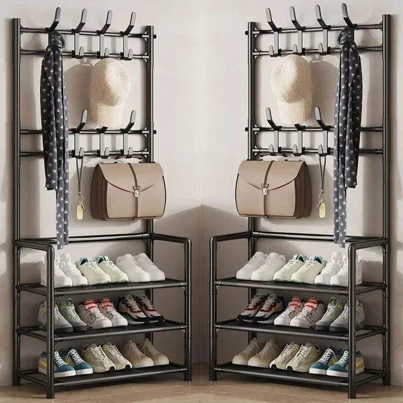 Clothes Hanger Multi-Layer Shoe Rack Doorway DIY Hat and Shoes Shelf Simple Floor-Standing Living Room Organizer Storage Racks