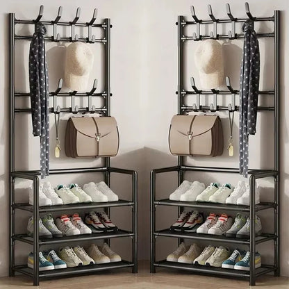 Clothes Hanger Multi-Layer Shoe Rack Doorway DIY Hat and Shoes Shelf Simple Floor-Standing Living Room Organizer Storage Racks