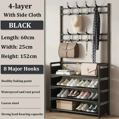 Clothes Hanger Multi-Layer Shoe Rack Doorway DIY Hat and Shoes Shelf Simple Floor-Standing Living Room Organizer Storage Racks