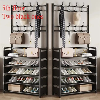 Clothes Hanger Multi-Layer Shoe Rack Doorway DIY Hat and Shoes Shelf Simple Floor-Standing Living Room Organizer Storage Racks